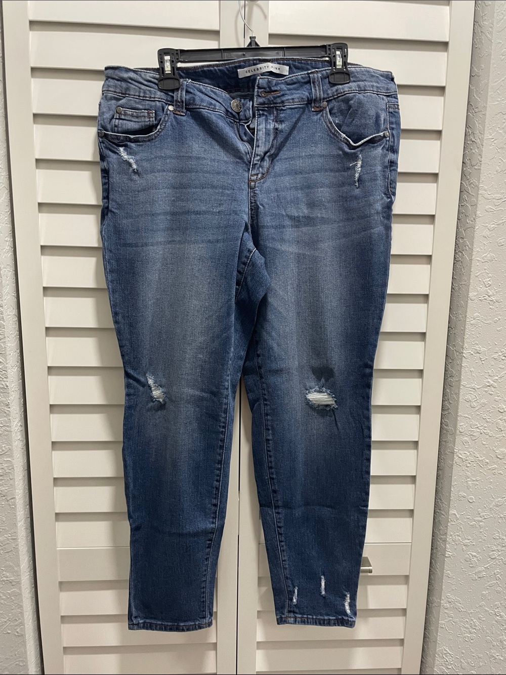 Celebrity Pink Medium Blue Distressed Ankle Jeans